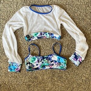 Kandi Kouture Floral Mesh Crop Top and Sports Bra Set